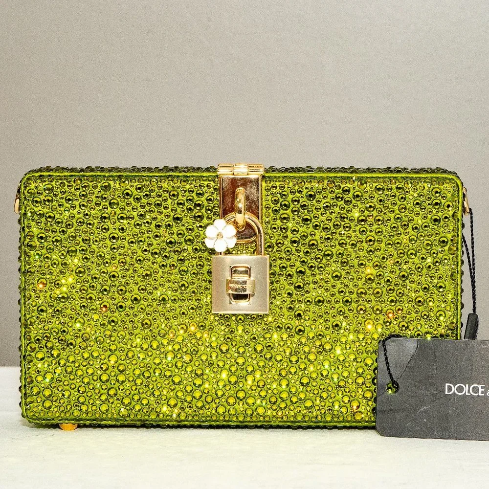 DOLCE & GABBANA Dolce & Gabbana Green Heat-Applied Rhinestones Dolce Box Chain C - Picture 1 of 3